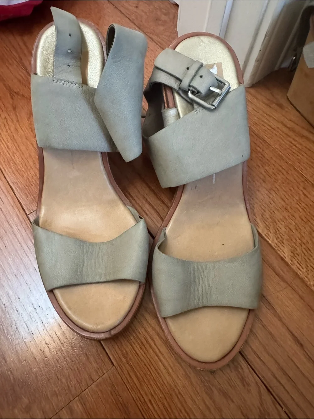 Dolce Vita Gray-Taupe Leather Wedge Sandals